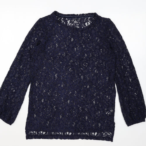 NEXT Womens Blue Geometric Polyester Basic Blouse Size 10 Round Neck