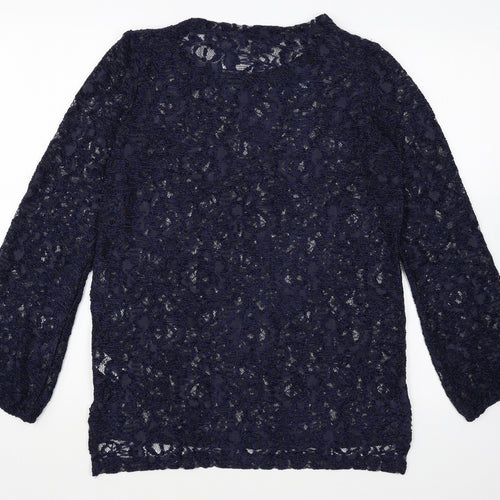 NEXT Womens Blue Geometric Polyester Basic Blouse Size 10 Round Neck