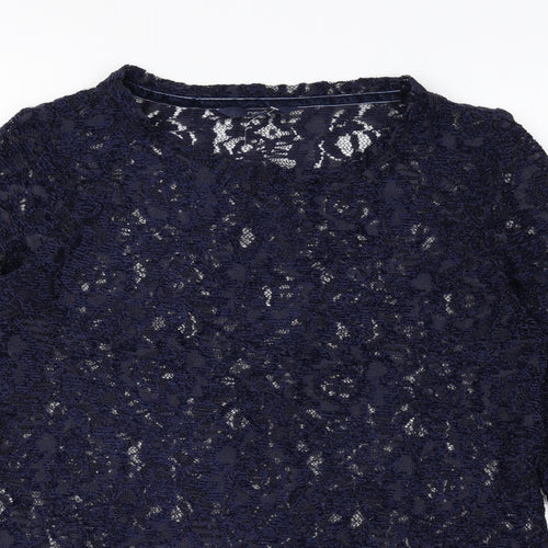 NEXT Womens Blue Geometric Polyester Basic Blouse Size 10 Round Neck