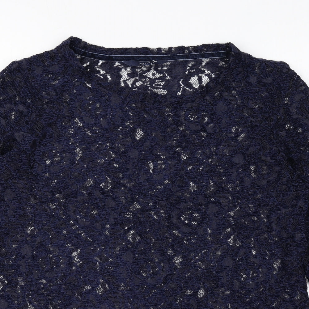NEXT Womens Blue Geometric Polyester Basic Blouse Size 10 Round Neck