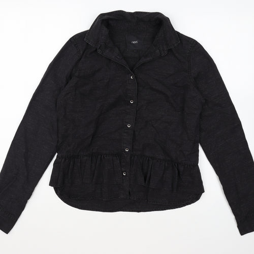 NEXT Womens Black Polyester Basic Button-Up Size 8 Collared