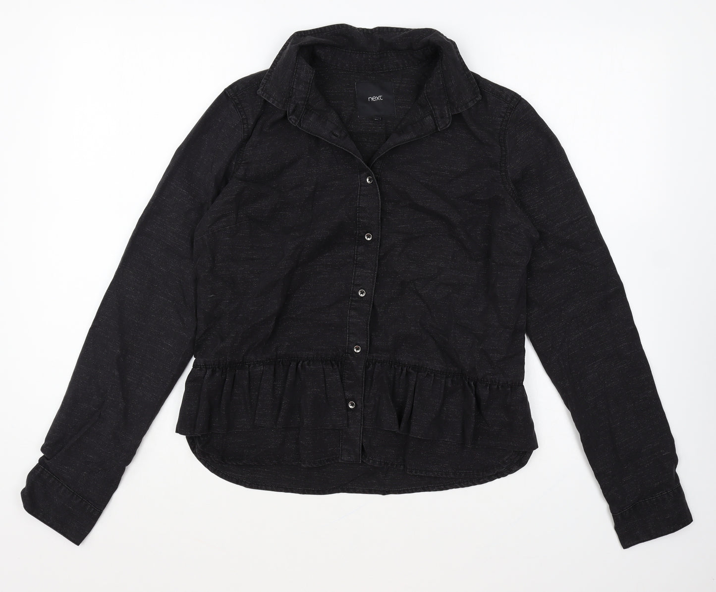 NEXT Womens Black Polyester Basic Button-Up Size 8 Collared