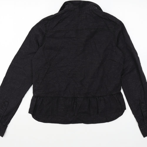 NEXT Womens Black Polyester Basic Button-Up Size 8 Collared