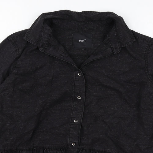 NEXT Womens Black Polyester Basic Button-Up Size 8 Collared