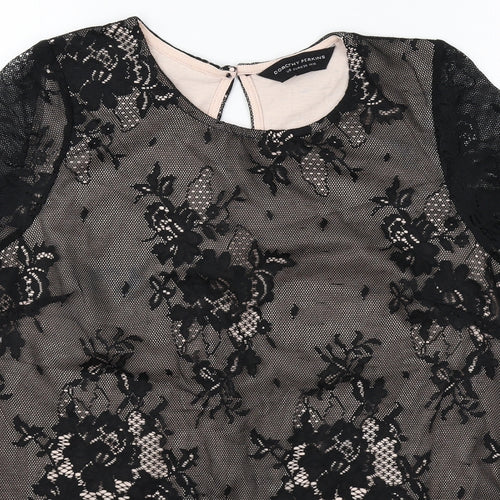 NEXT Womens Black Floral Polyester Basic T-Shirt Size 10 Round Neck - Lace Overlay
