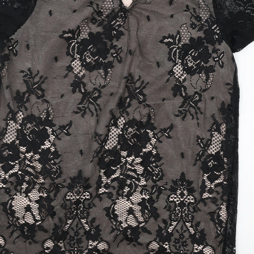 NEXT Womens Black Floral Polyester Basic T-Shirt Size 10 Round Neck - Lace Overlay