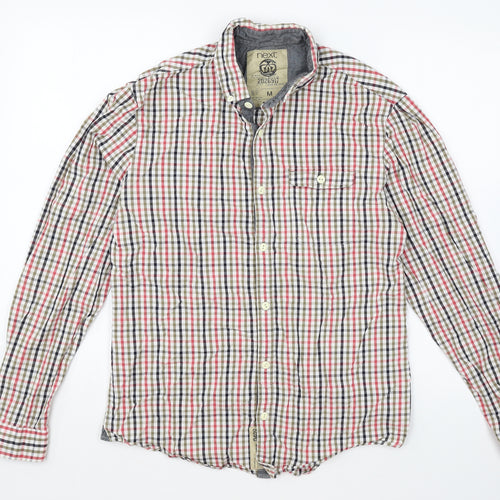 NEXT Mens Red Check Cotton Button-Up Size M Collared Button