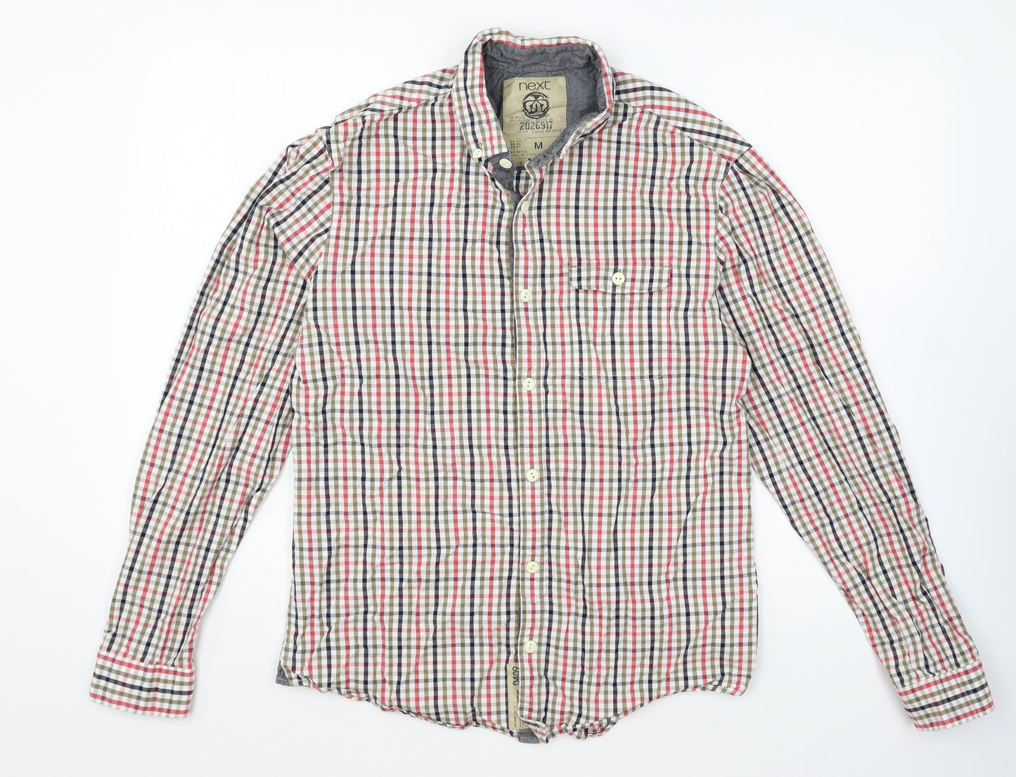 NEXT Mens Red Check Cotton Button-Up Size M Collared Button