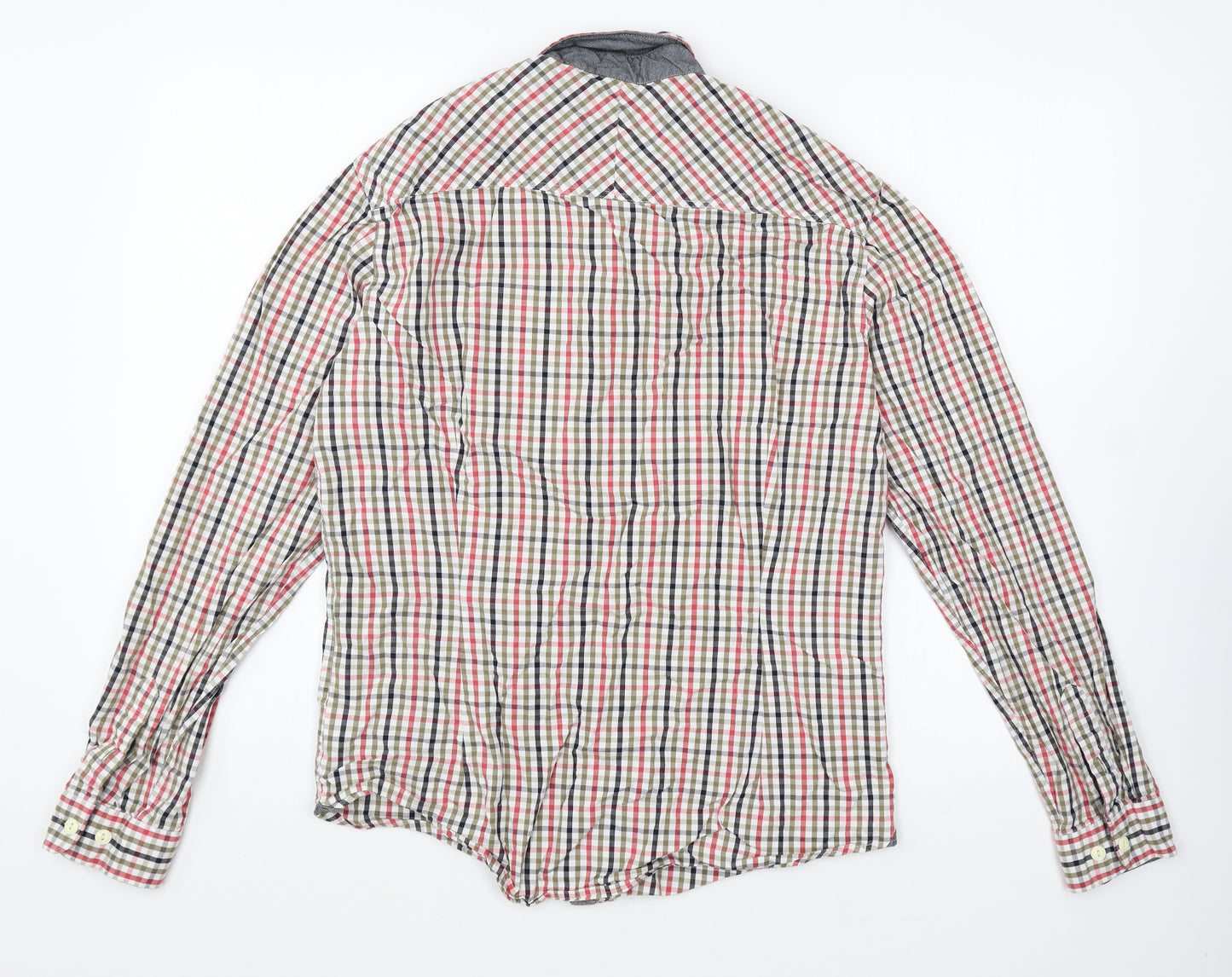 NEXT Mens Red Check Cotton Button-Up Size M Collared Button