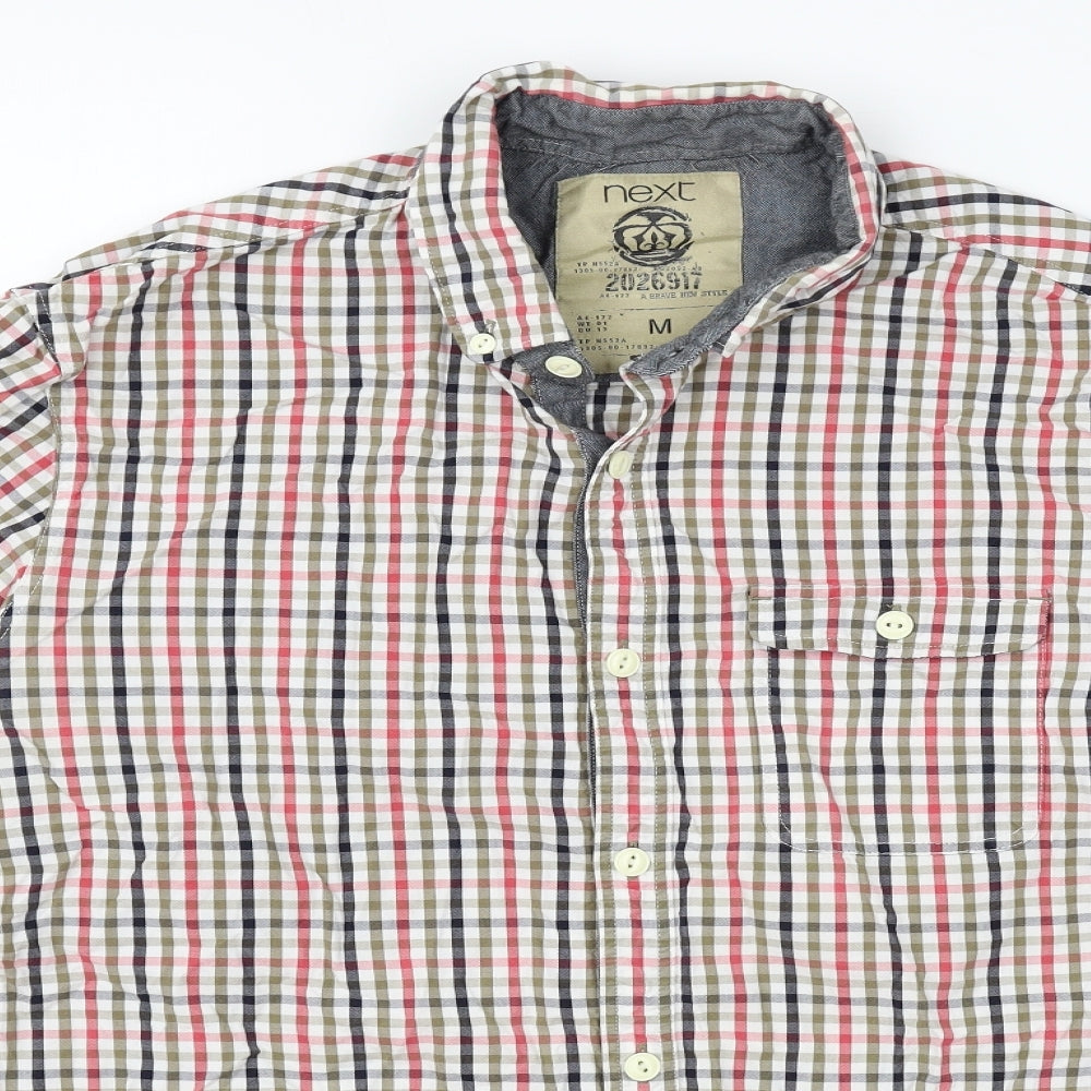 NEXT Mens Red Check Cotton Button-Up Size M Collared Button