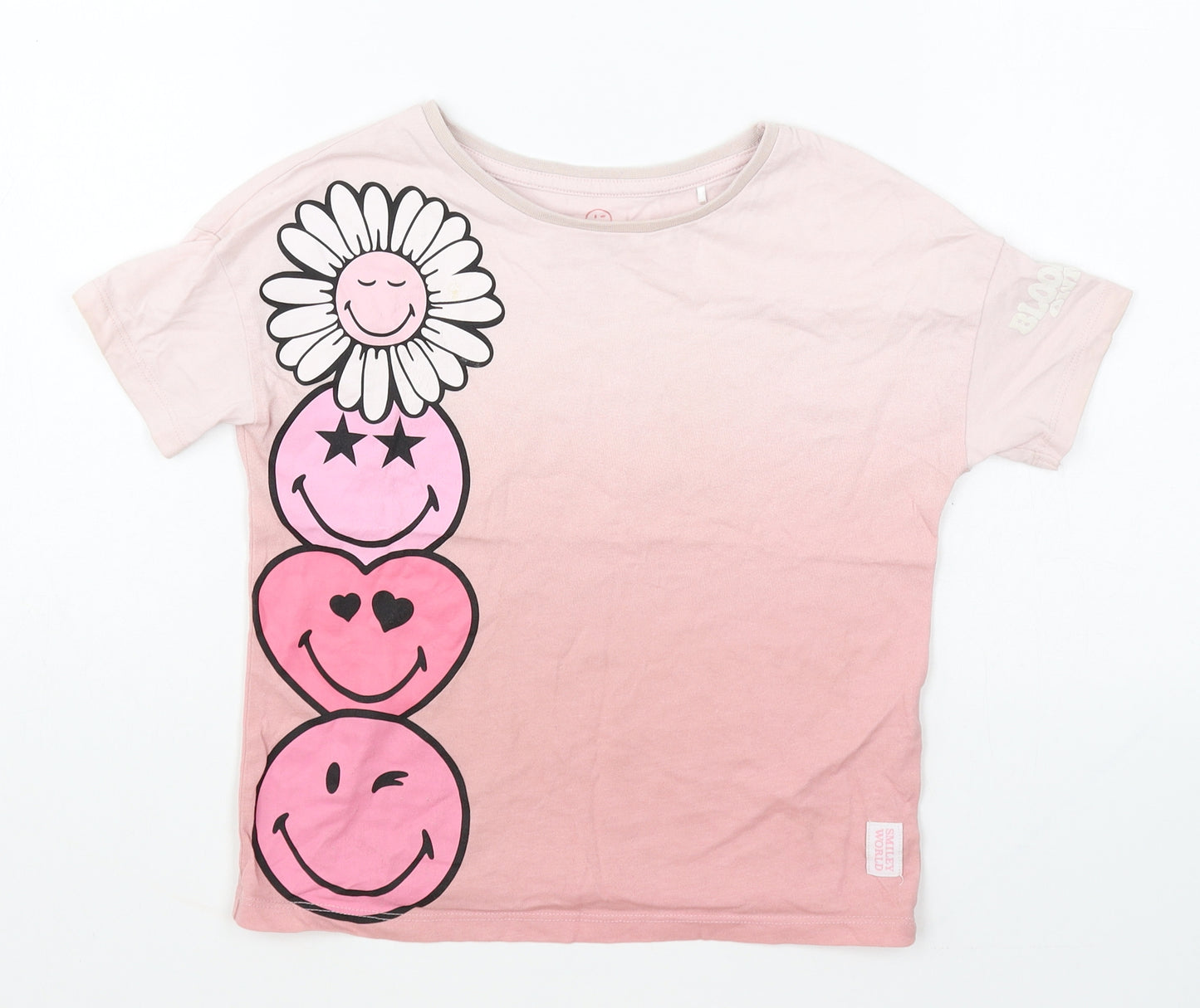 Smiley World Girls Pink Cotton Basic T-Shirt Size 5 Years Round Neck Pullover