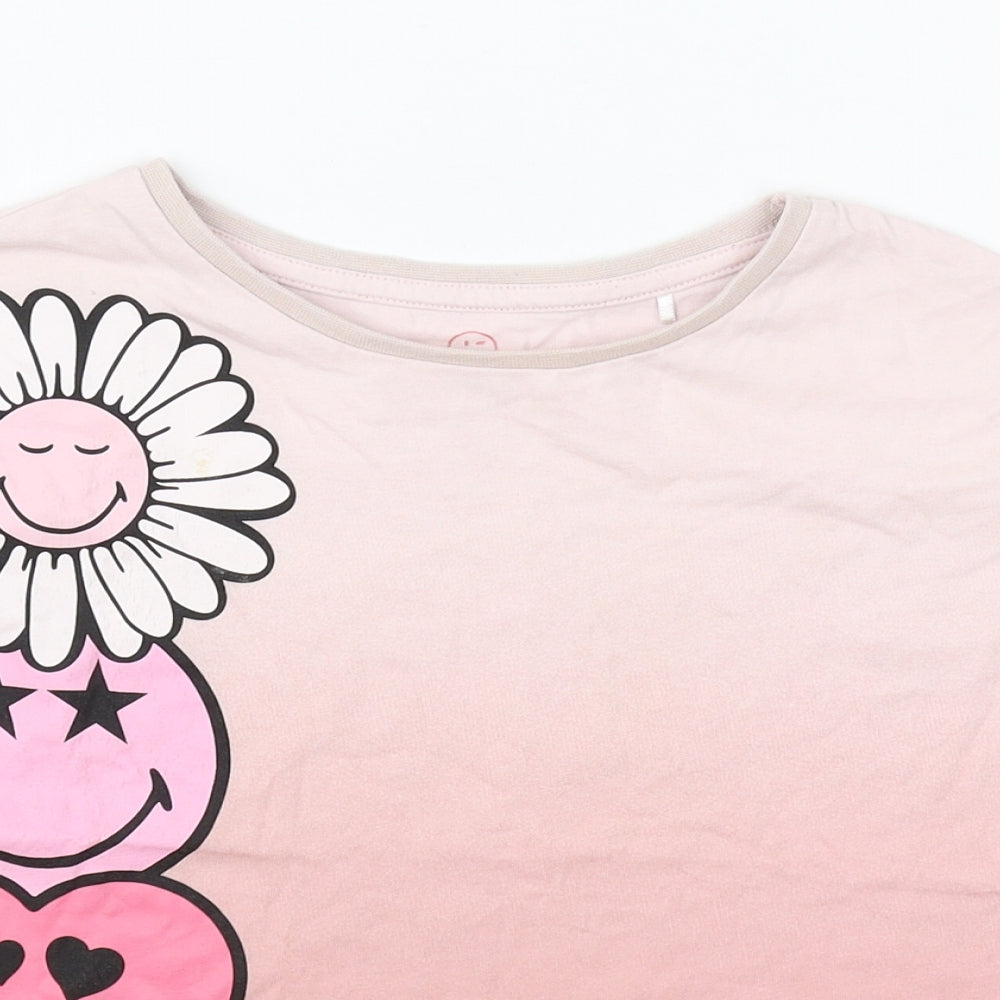 Smiley World Girls Pink Cotton Basic T-Shirt Size 5 Years Round Neck Pullover