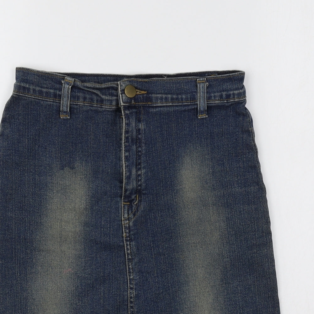 Preworn Girls Blue Cotton Straight & Pencil Skirt Size 13-14 Years Regular Zip