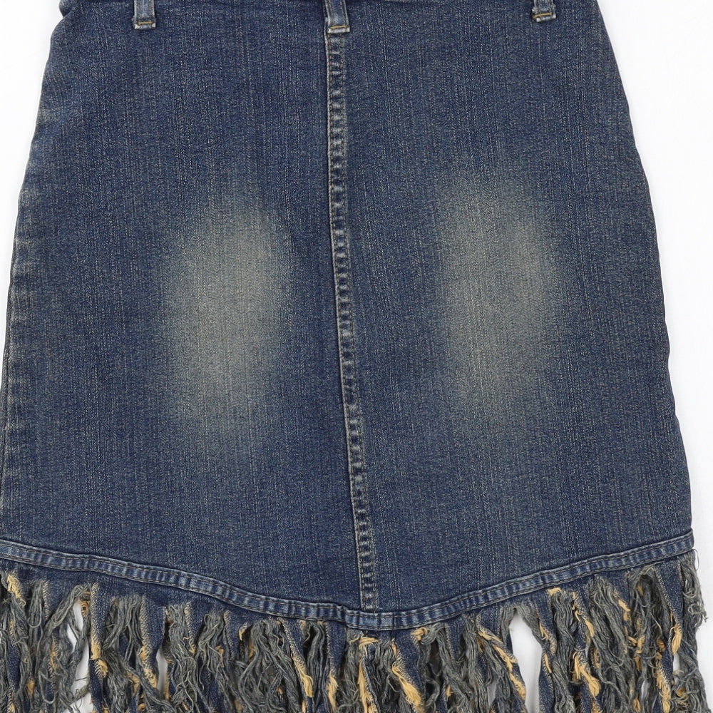 Preworn Girls Blue Cotton Straight & Pencil Skirt Size 13-14 Years Regular Zip