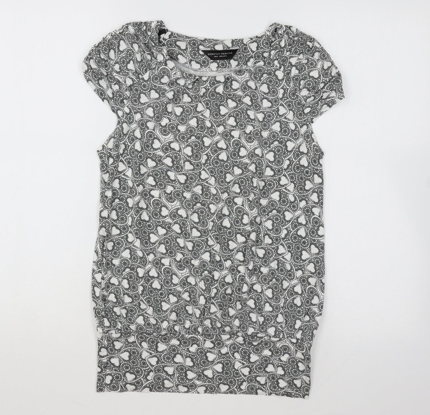 Dorothy Perkins Womens White Geometric Cotton Tunic T-Shirt Size 10 Round Neck