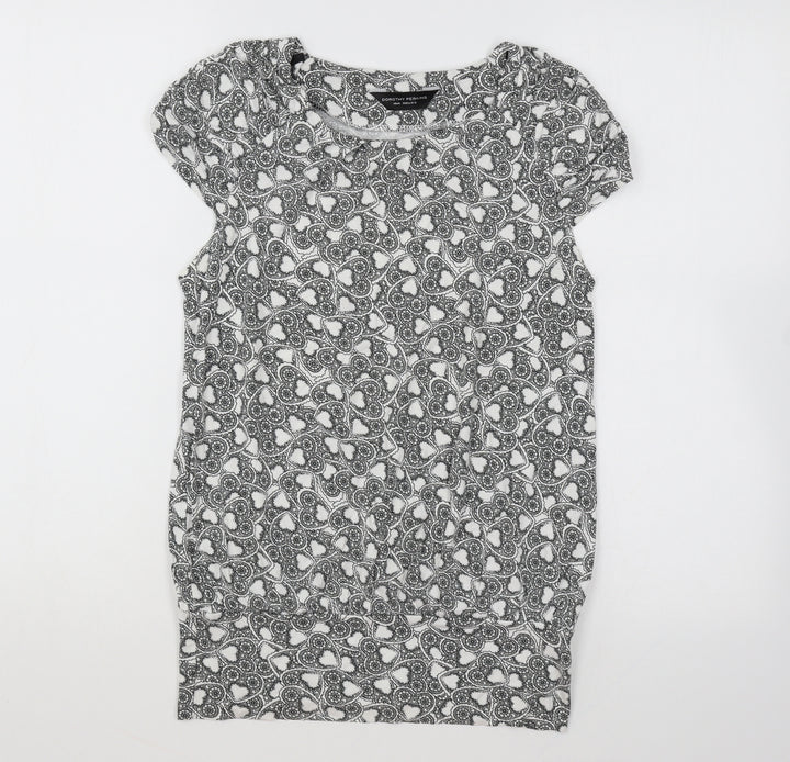 Dorothy Perkins Womens White Geometric Cotton Tunic T-Shirt Size 10 Round Neck