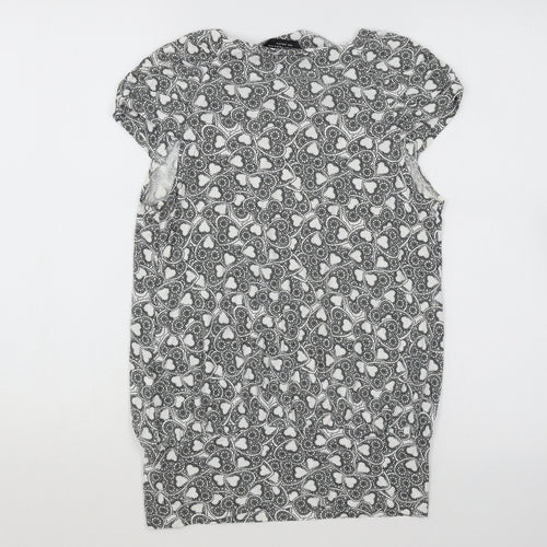 Dorothy Perkins Womens White Geometric Cotton Tunic T-Shirt Size 10 Round Neck
