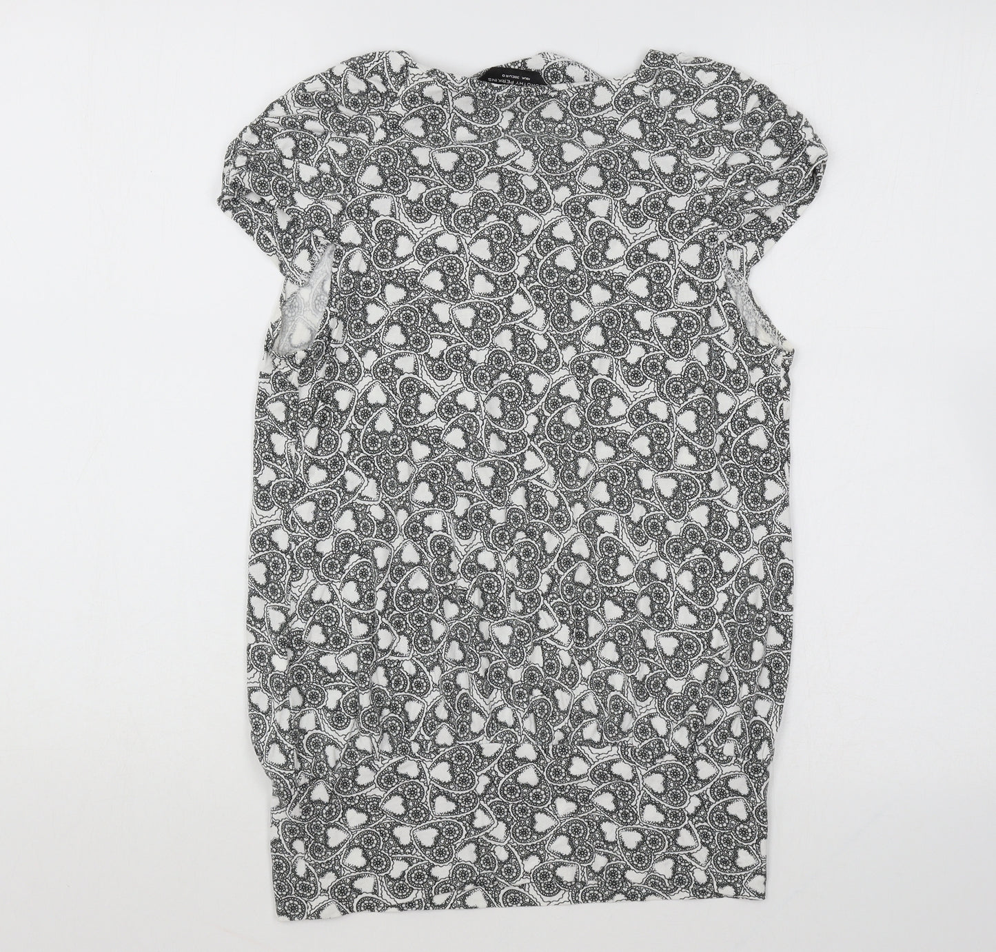Dorothy Perkins Womens White Geometric Cotton Tunic T-Shirt Size 10 Round Neck