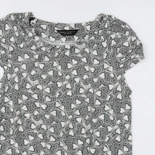Dorothy Perkins Womens White Geometric Cotton Tunic T-Shirt Size 10 Round Neck