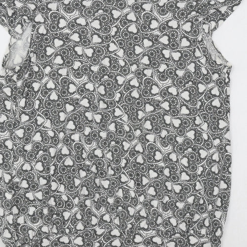 Dorothy Perkins Womens White Geometric Cotton Tunic T-Shirt Size 10 Round Neck