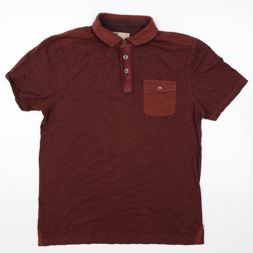 North Coast Mens Brown Cotton Polo Size M Collared Button