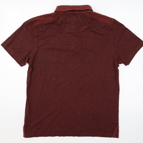 North Coast Mens Brown Cotton Polo Size M Collared Button