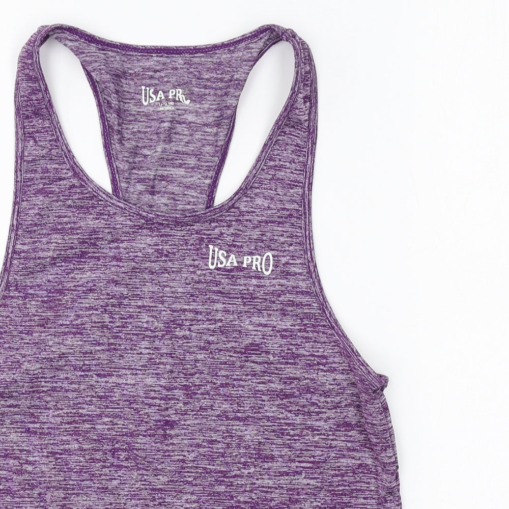 USA Pro Girls Purple Polyester Basic Tank Size 11-12 Years Scoop Neck Pullover