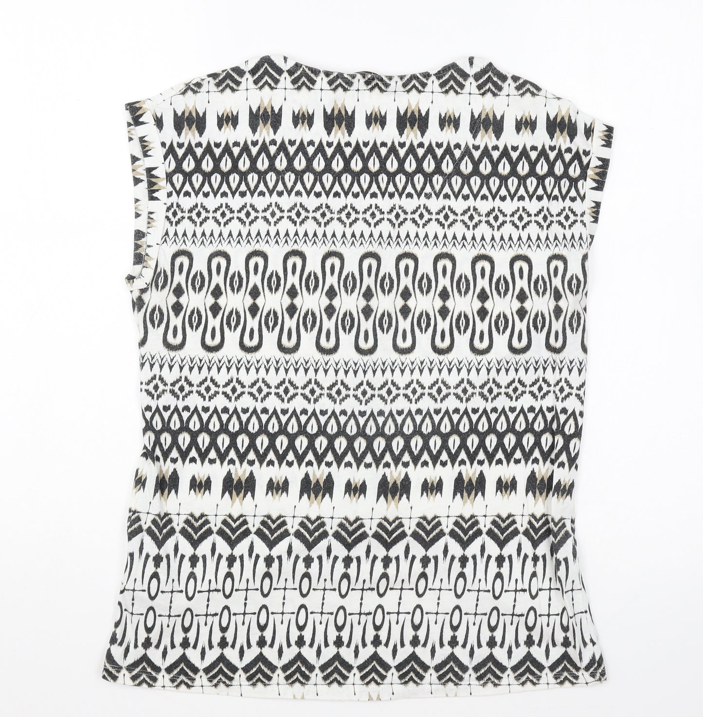 Marks and Spencer Womens White Geometric Cotton Basic T-Shirt Size 10 Round Neck