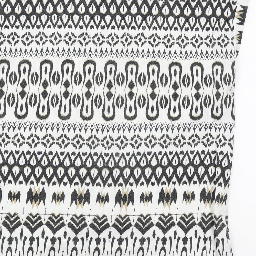 Marks and Spencer Womens White Geometric Cotton Basic T-Shirt Size 10 Round Neck