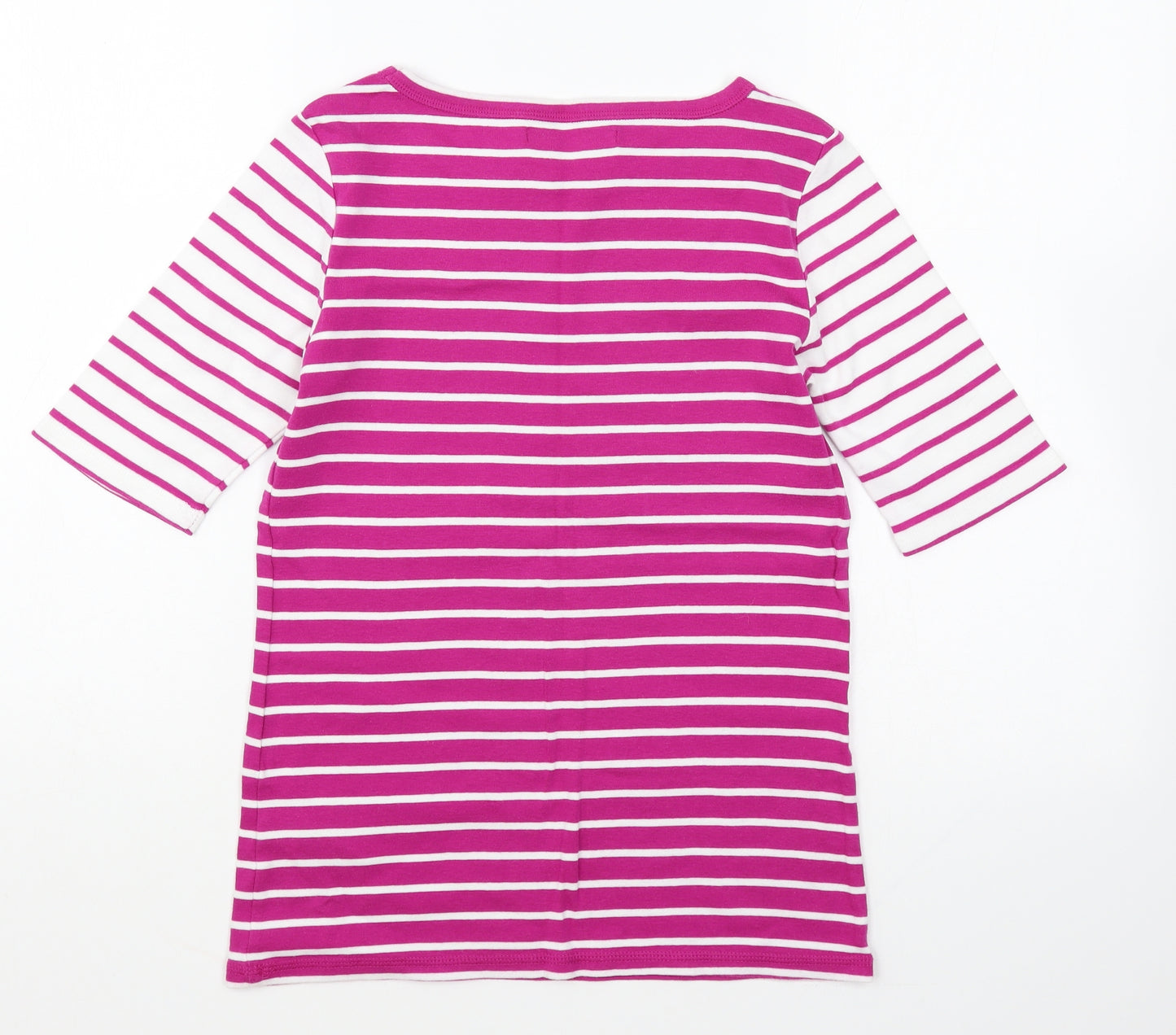 Marks and Spencer Womens Pink Striped Cotton Basic T-Shirt Size 12 Round Neck