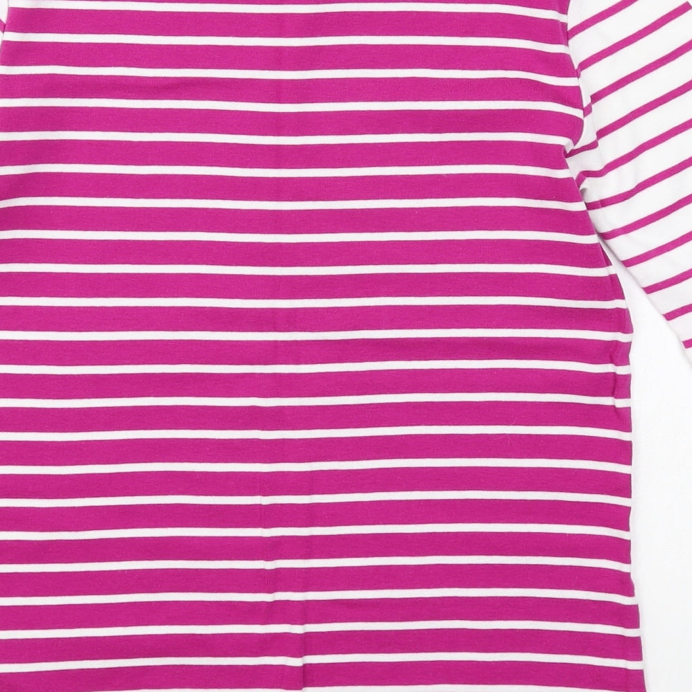 Marks and Spencer Womens Pink Striped Cotton Basic T-Shirt Size 12 Round Neck