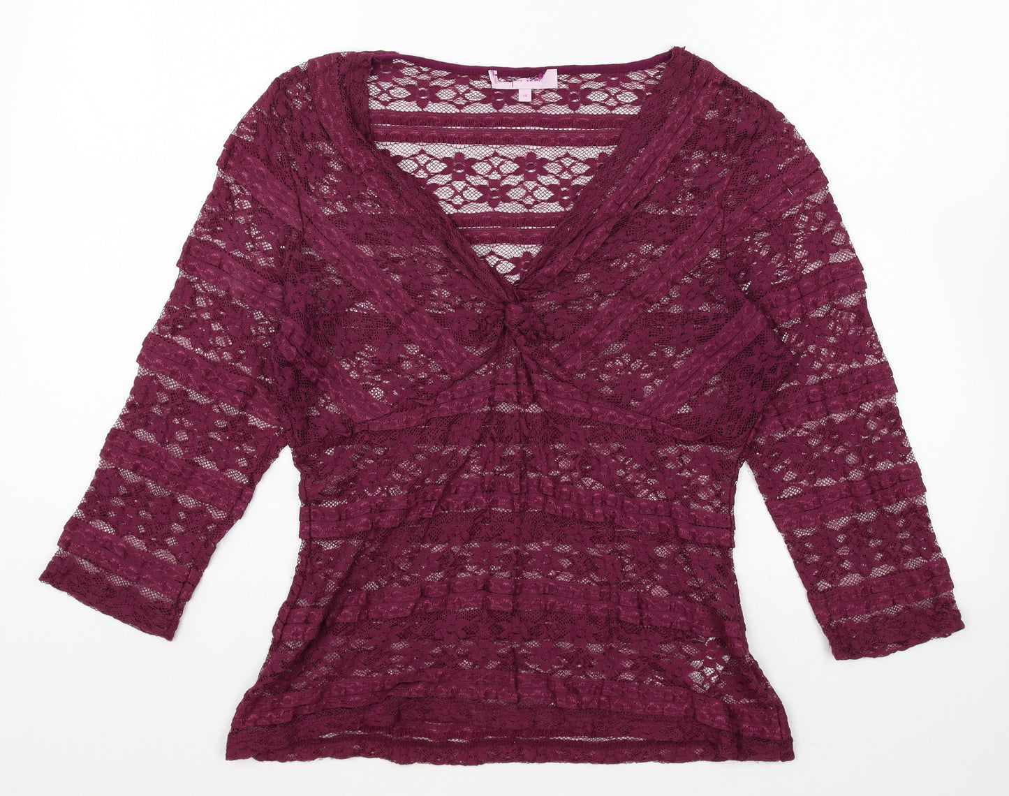 Preworn Womens Purple Polyester Basic Blouse Size 14 V-Neck