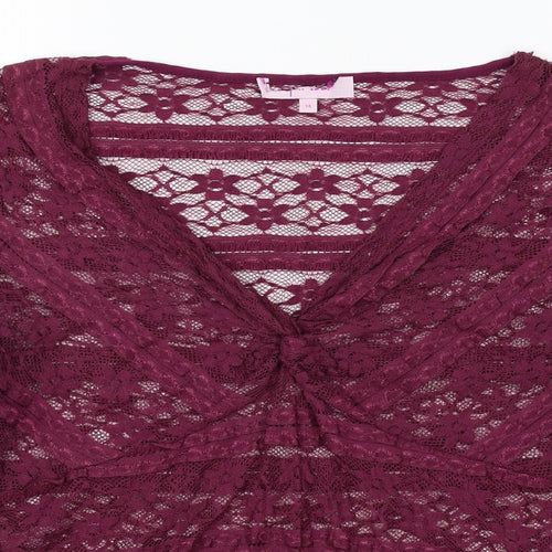 Preworn Womens Purple Polyester Basic Blouse Size 14 V-Neck