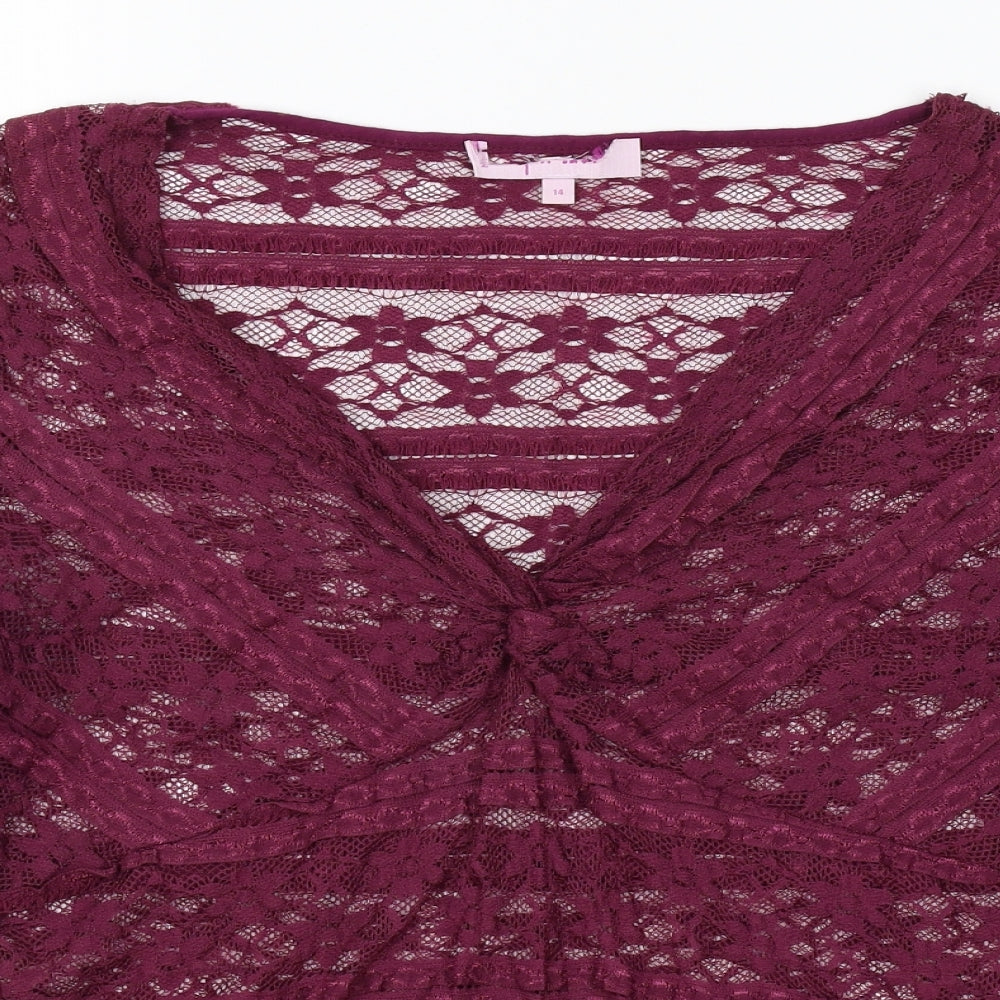 Preworn Womens Purple Polyester Basic Blouse Size 14 V-Neck