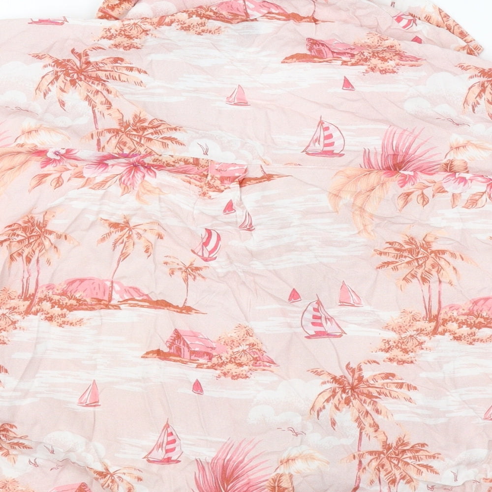 New Look Womens Pink Floral Cotton Basic Button-Up Size M V-Neck