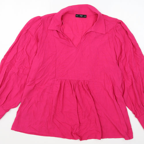 F&F Womens Pink Polyester Basic Blouse Size 8 V-Neck