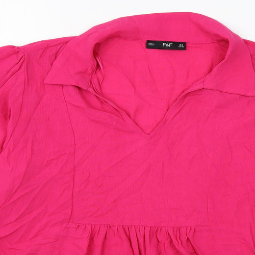 F&F Womens Pink Polyester Basic Blouse Size 8 V-Neck