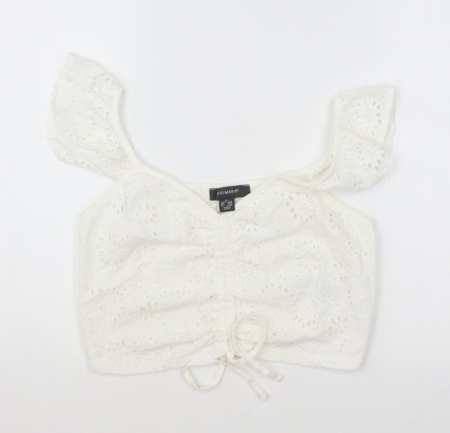 Primark Womens White Polyester Cropped Blouse Size M Sweetheart