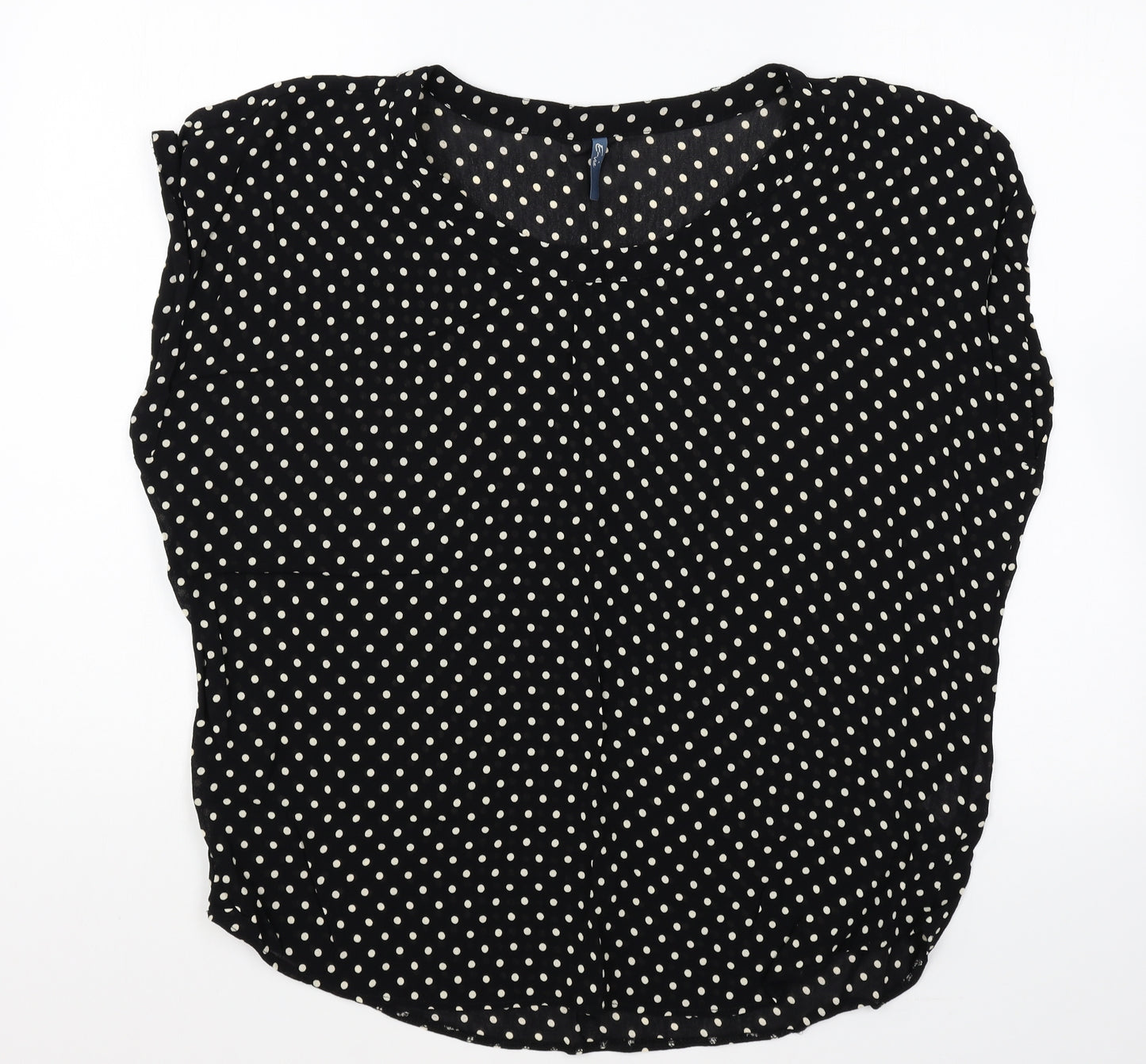 Peacocks Womens Black Polka Dot Polyester Basic Blouse Size 16 Round Neck