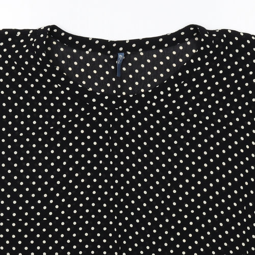 Peacocks Womens Black Polka Dot Polyester Basic Blouse Size 16 Round Neck