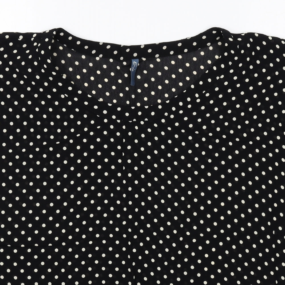 Peacocks Womens Black Polka Dot Polyester Basic Blouse Size 16 Round Neck