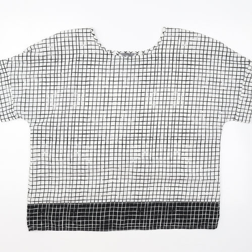 Papaya Womens White Check Polyester Basic T-Shirt Size 18 Round Neck