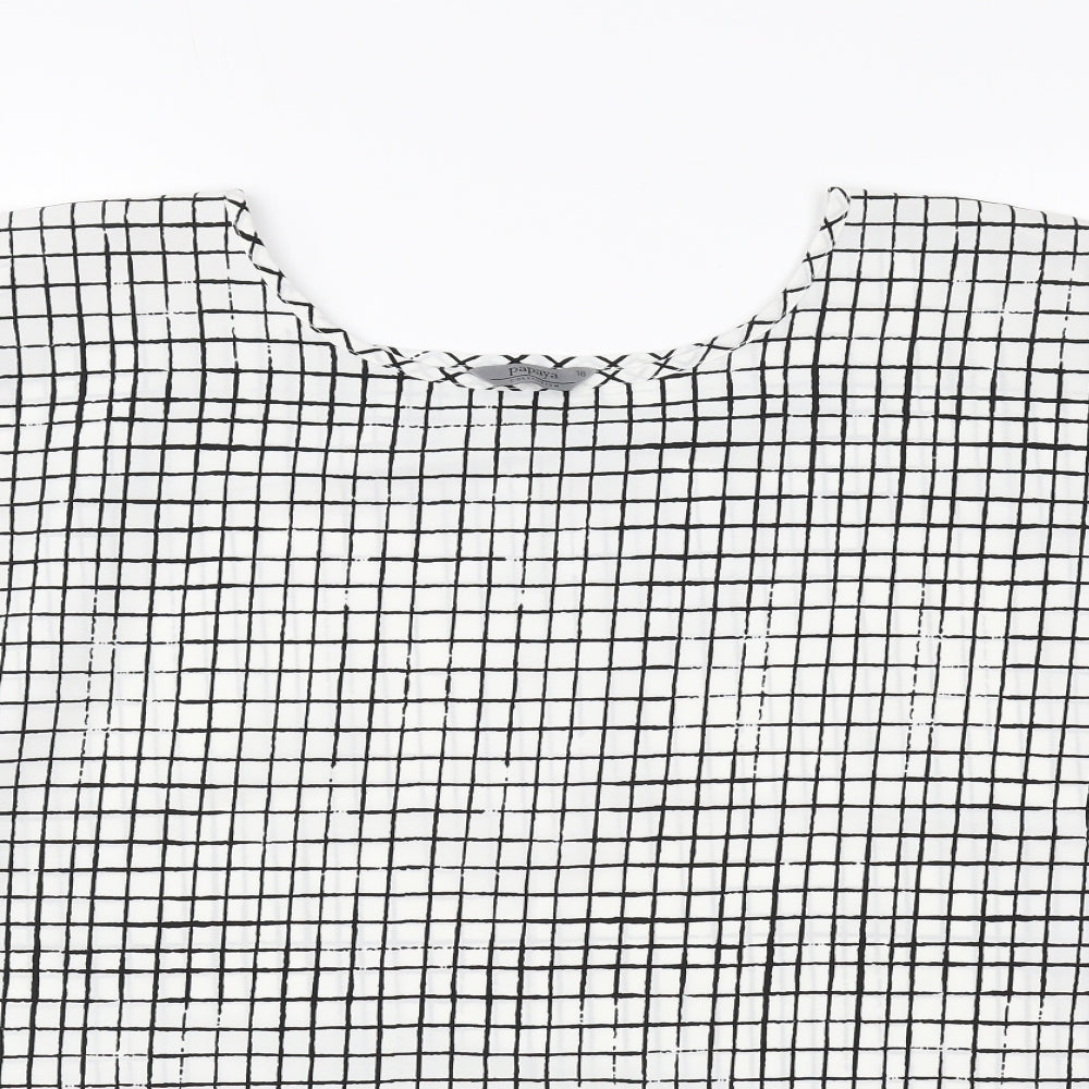 Papaya Womens White Check Polyester Basic T-Shirt Size 18 Round Neck