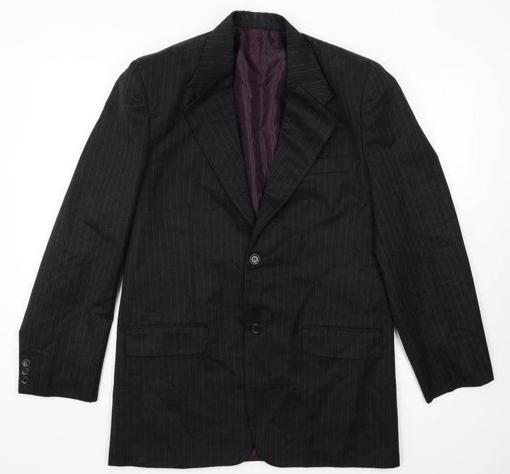Magnus Mens Black Striped Polyester Jacket Blazer Size 40