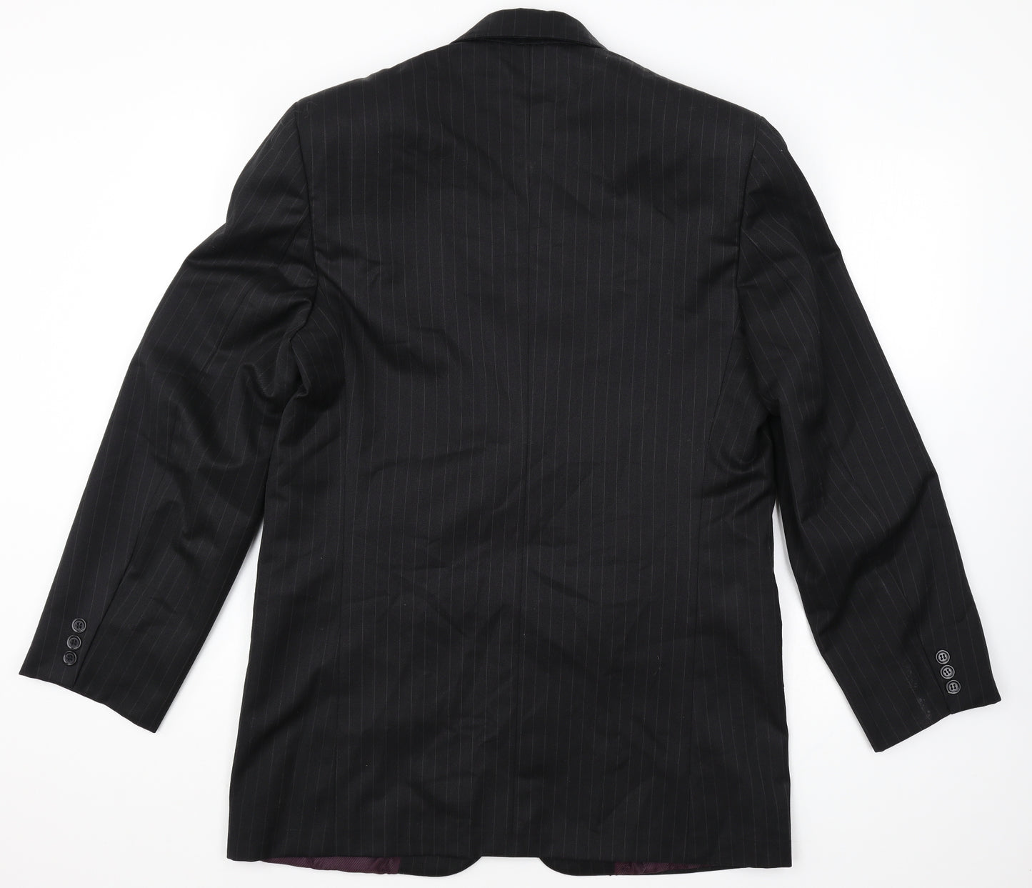 Magnus Mens Black Striped Polyester Jacket Blazer Size 40