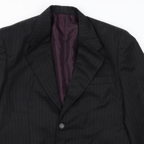 Magnus Mens Black Striped Polyester Jacket Blazer Size 40