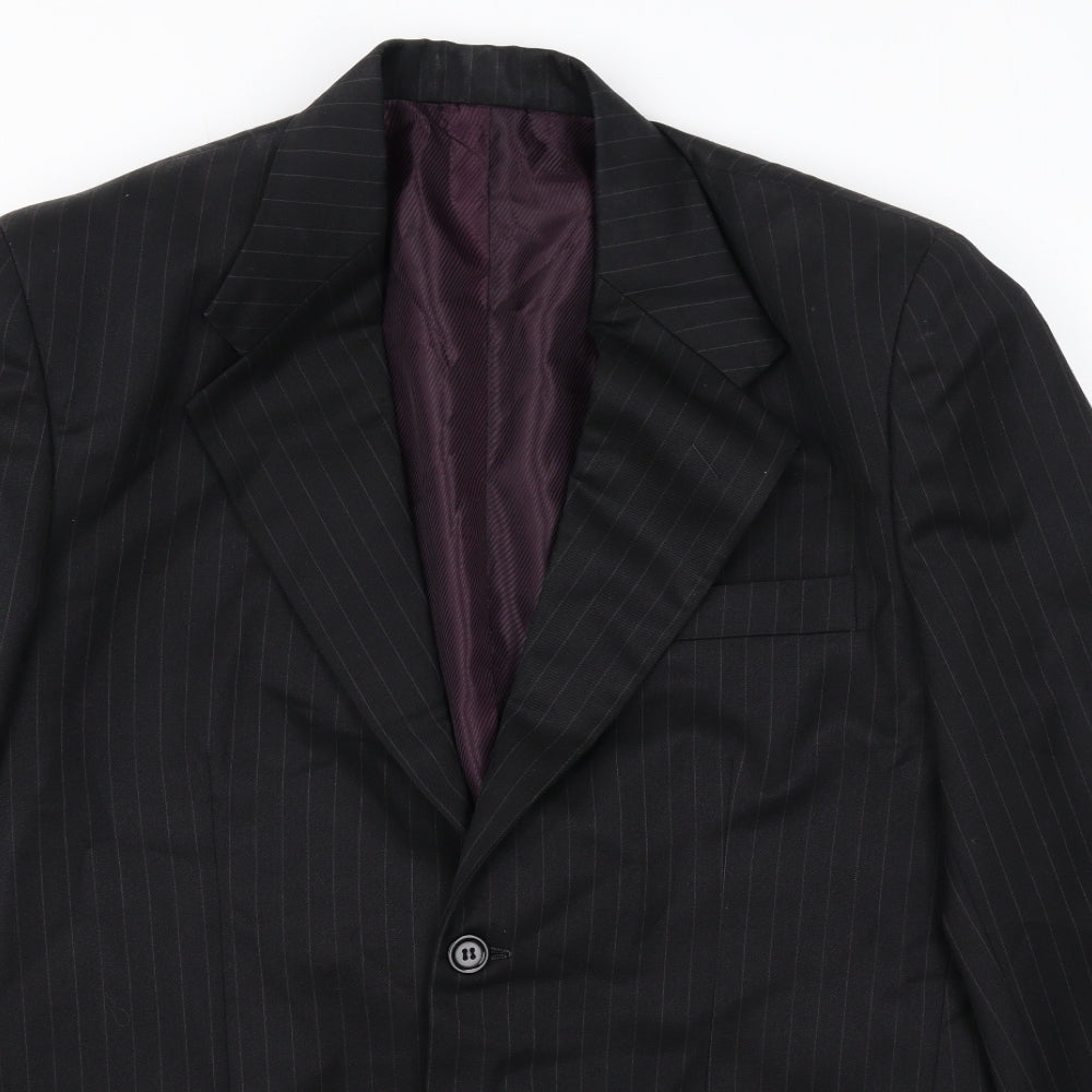 Magnus Mens Black Striped Polyester Jacket Blazer Size 40
