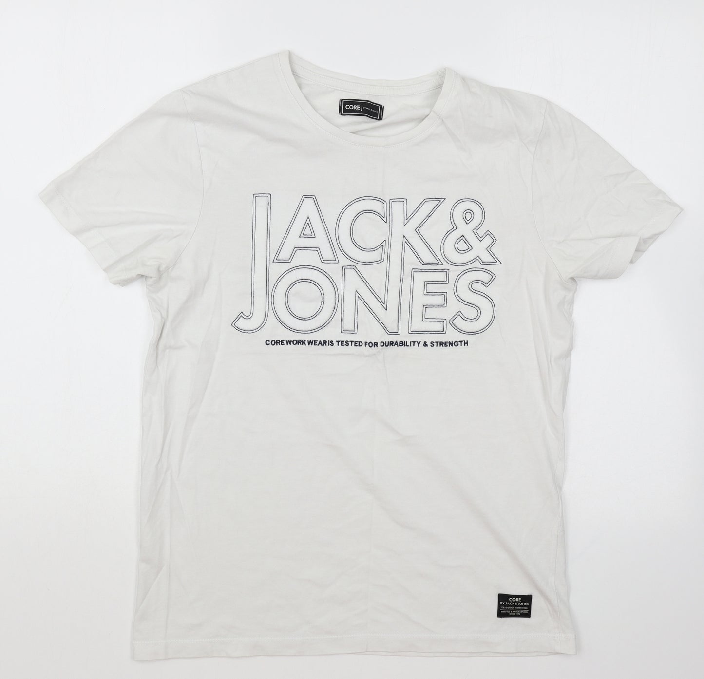 JACK & JONES Mens White Cotton T-Shirt Size M Round Neck
