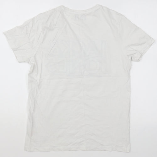 JACK & JONES Mens White Cotton T-Shirt Size M Round Neck