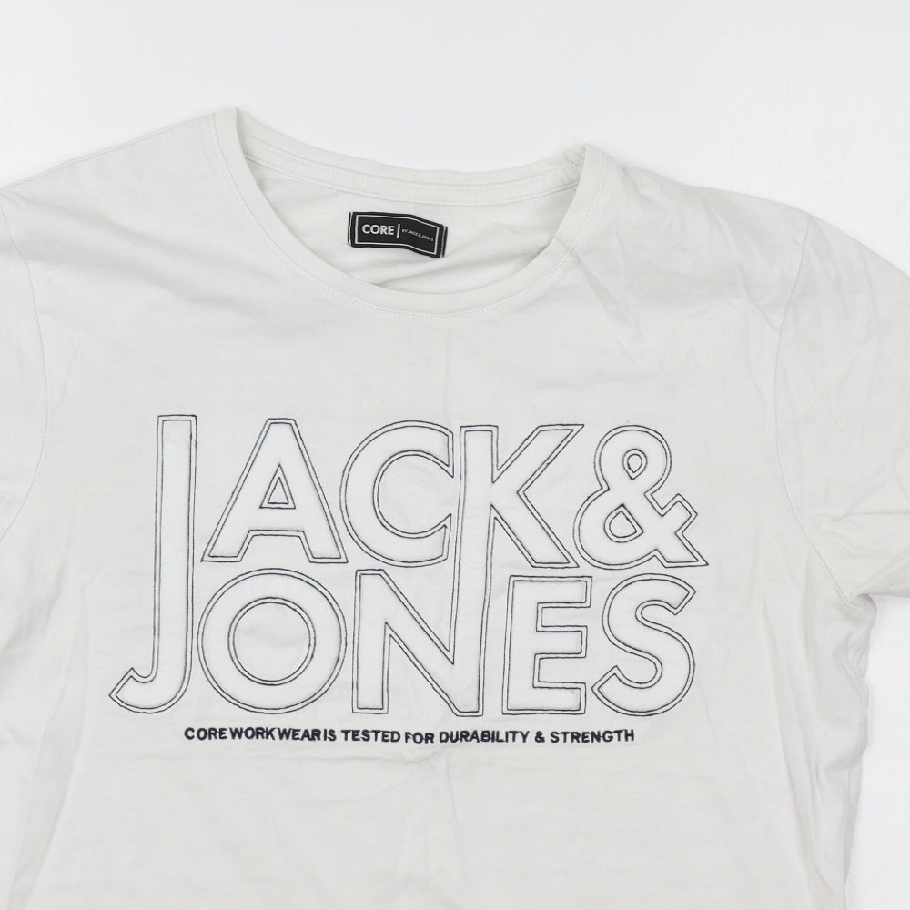 JACK & JONES Mens White Cotton T-Shirt Size M Round Neck